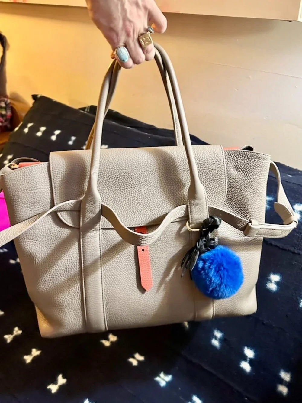 CUYANA Trapeze Large pebbled leather satchel laptop work totebag Taupe